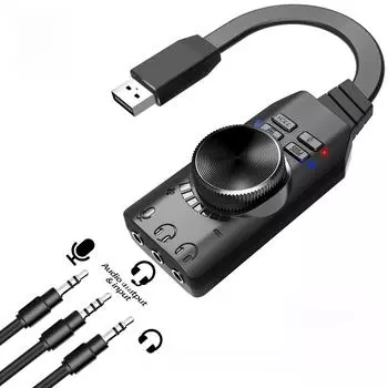 Звуковая карта Puji GS3 USB 7.1 для ПК и мобильных устройств — идеальна для игр с поддержкой гарнитуры 3,5 мм GS3, USB, 7.1 Channel