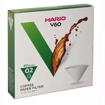 HARIO Фильтры бумажные белые для воронок (40шт) картонная коробка VCF-02-40W