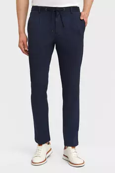 Брюки чинос темно-синие на шнуровке с вытачками