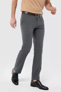 Брюки классические серые в клетку из шерсти с возможностью машинной стирки