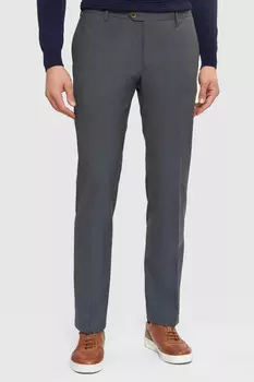 Брюки прямые серые из шерсти с возможностью машинной стирки