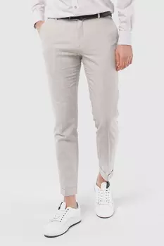 Брюки прямые светло-бежевые из хлопка и льна