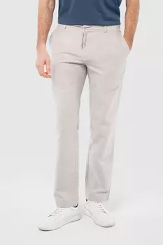 Брюки прямые светло-бежевые из хлопка и льна на шнуровке