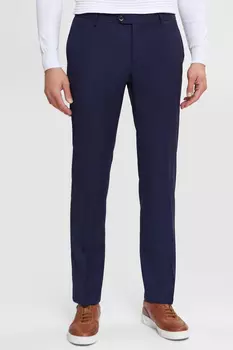 Брюки прямые темно-синие из шерсти с возможностью машинной стирки