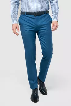 Брюки темно-голубые из шерсти и шелка