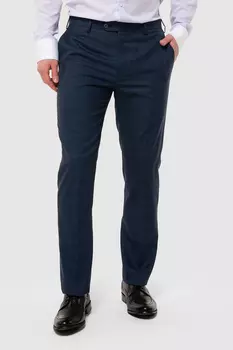 Брюки темно-синие в клетку из шерсти и шелка