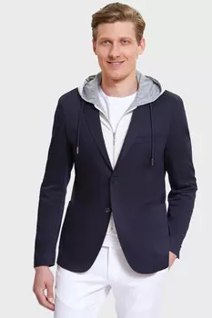 Пиджак приталенный из хлопка со съемным капюшоном