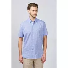 Приталенная рубашка с коротким рукавом из хлопка и льна KANZLER