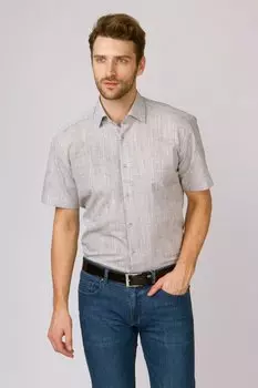 Прямая рубашка из хлопка и льна с коротким рукавом KANZLER