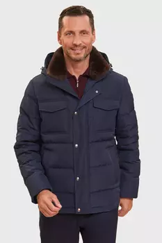 Пуховик зимний с отделкой из натурального меха и водоотталкивающей обработкой