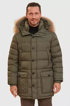Пуховик зимний с отделкой из натурального меха и водоотталкивающей обработкой