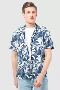 Рубашка из хлопка и льна с коротким рукавом