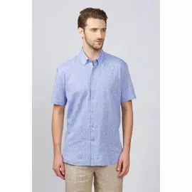 Рубашка приталенная из хлопка и льна с коротким рукавом KANZLER