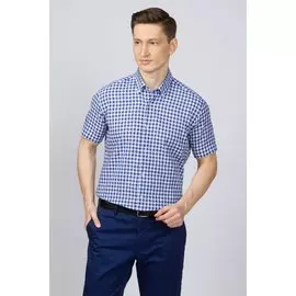 Рубашка приталенная из хлопка и льна с коротким рукавом KANZLER