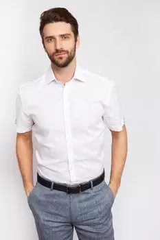 Рубашка прямая из хлопка и льна с коротким рукавом KANZLER