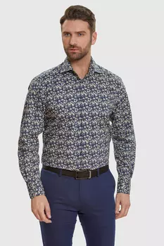 Сорочка полуприталенная из хлопка с узором