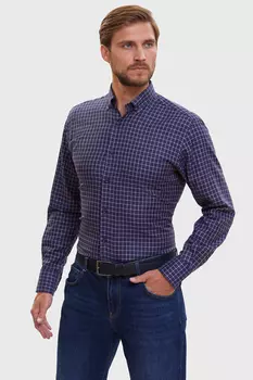 Сорочка полуприталенная из хлопка в клетку