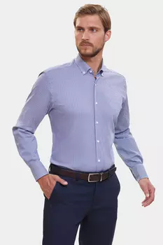 Сорочка полуприталенная в клетку из эластичной ткани