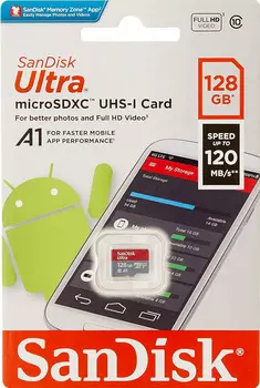 Карта памяти SanDisk Ultra 128GB microSDXC Class 10 (SDSQUNC-128G-ZN3MN)