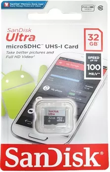Карта памяти SanDisk Ultra 32Gb microSDHC Class 10 (SDSQUNR-032G-GN3MN)