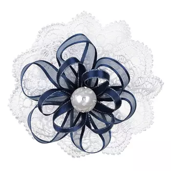 Бант для волос с шитьем, бело-синий Rena Chris детский