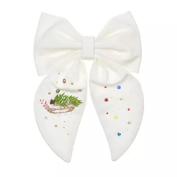 Бант с вышивкой "Ёлочка на санях" Pink.Olivka