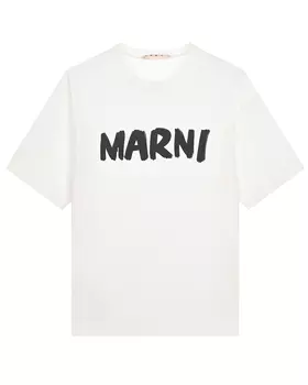 Белая футболка с черным лого MARNI детская