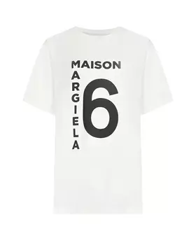 Белая футболка с черным лого MM6 Maison Margiela