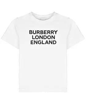 Белая футболка с черным принтом Burberry детская