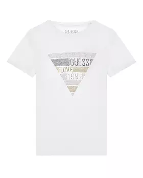 Белая футболка с лого из стразов Guess детская