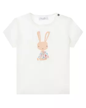 Белая футболка с принтом "зайчик" Sanetta Kidswear