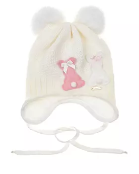 Белая шапка с аппликацией "зайцы" Il Trenino детская
