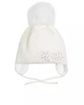 Белая шапка с аппликациями "цветы" Joli Bebe детская