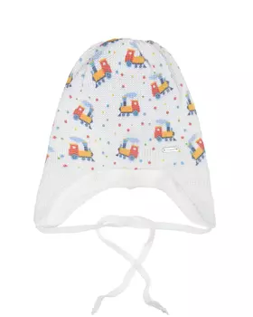 Белая шапка с декором "паровозы" Il Trenino