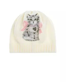 Белая шапка с декором "Котенок" Il Trenino детская