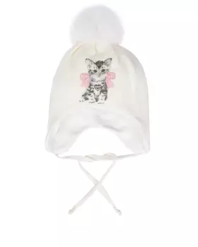 Белая шапка с принтом "котенок" Il Trenino детская