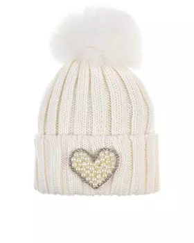 Белая шапка с сердечком из бусин Regina детская