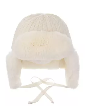 Белая шапка-ушанка с мехом кролика Chobi детская