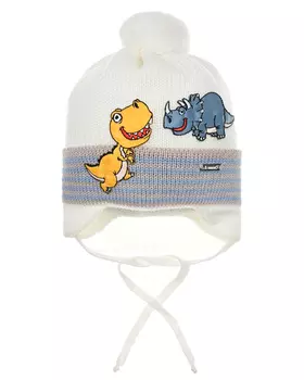 Белая шапка в полоску с нашивками "динозавры" Il Trenino детская