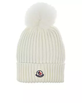 Белая шерстяная шапка с помпоном Moncler детская