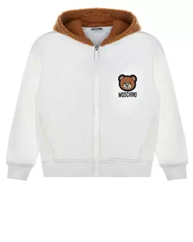 Белая спортивная куртка с коричневым капюшоном Moschino детская