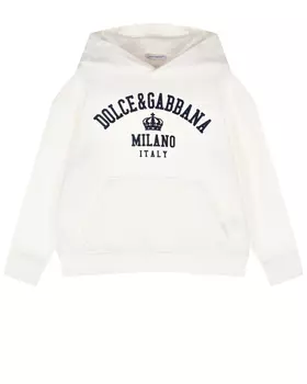 Белая толстовка-худи с черным лого Dolce&amp;Gabbana детская
