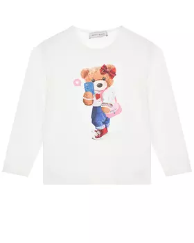 Белая толстовка с принтом "медвежонок с бантом" Monnalisa детская