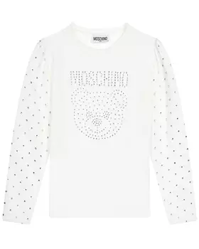 Белая толстовка со стразами Moschino детская