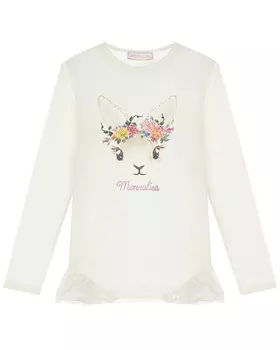 Белая туника с принтом "зайка" Monnalisa детская