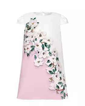 Бело-розовое платье с цветочным принтом Monnalisa