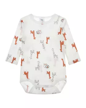 Белое боди с длинными рукавами, принт "жирафы и львы" Sanetta