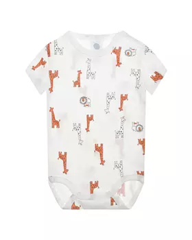 Белое боди с принтом "жирафы и львы" Sanetta