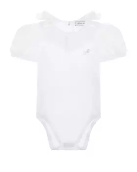 Белое боди с воротником из фатина Monnalisa