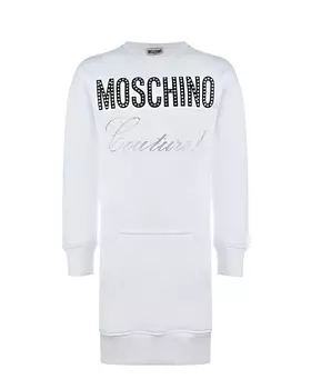 Белое платье с карманом-кенгуру Moschino детское